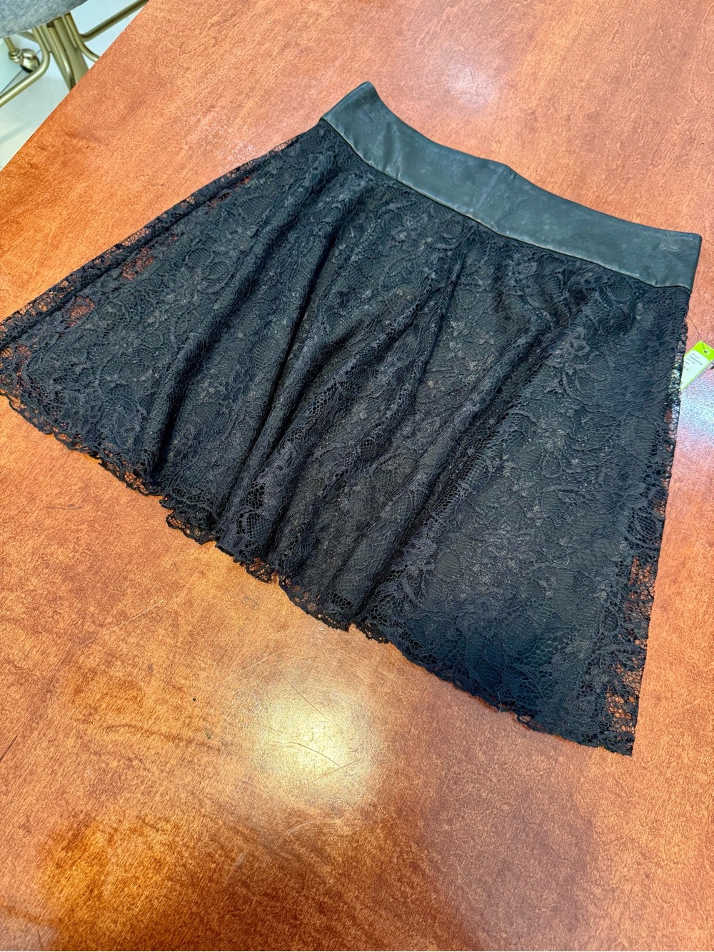 Alice + Olivia Black Lace and Leather Skater Skirt
